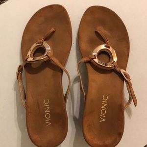 Vionic brown and gold wedge heeled sandals
